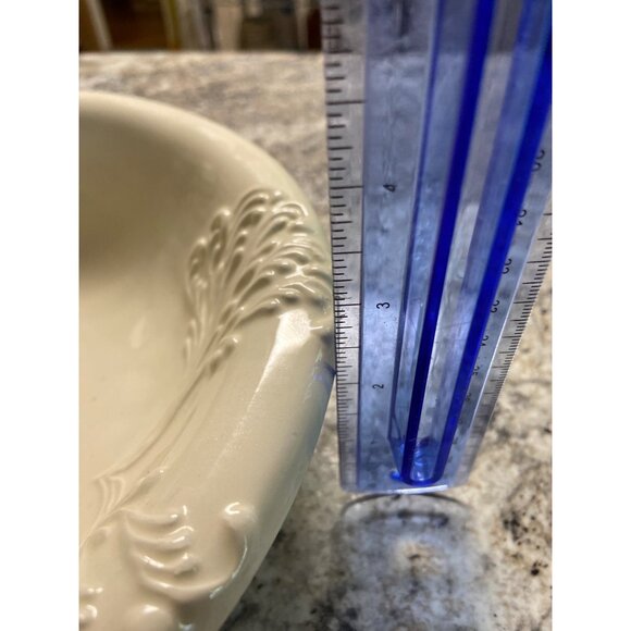 Ivory Embossed Oval Ceramic Bowl 10" Vintage Decor - Picture 4 of 5